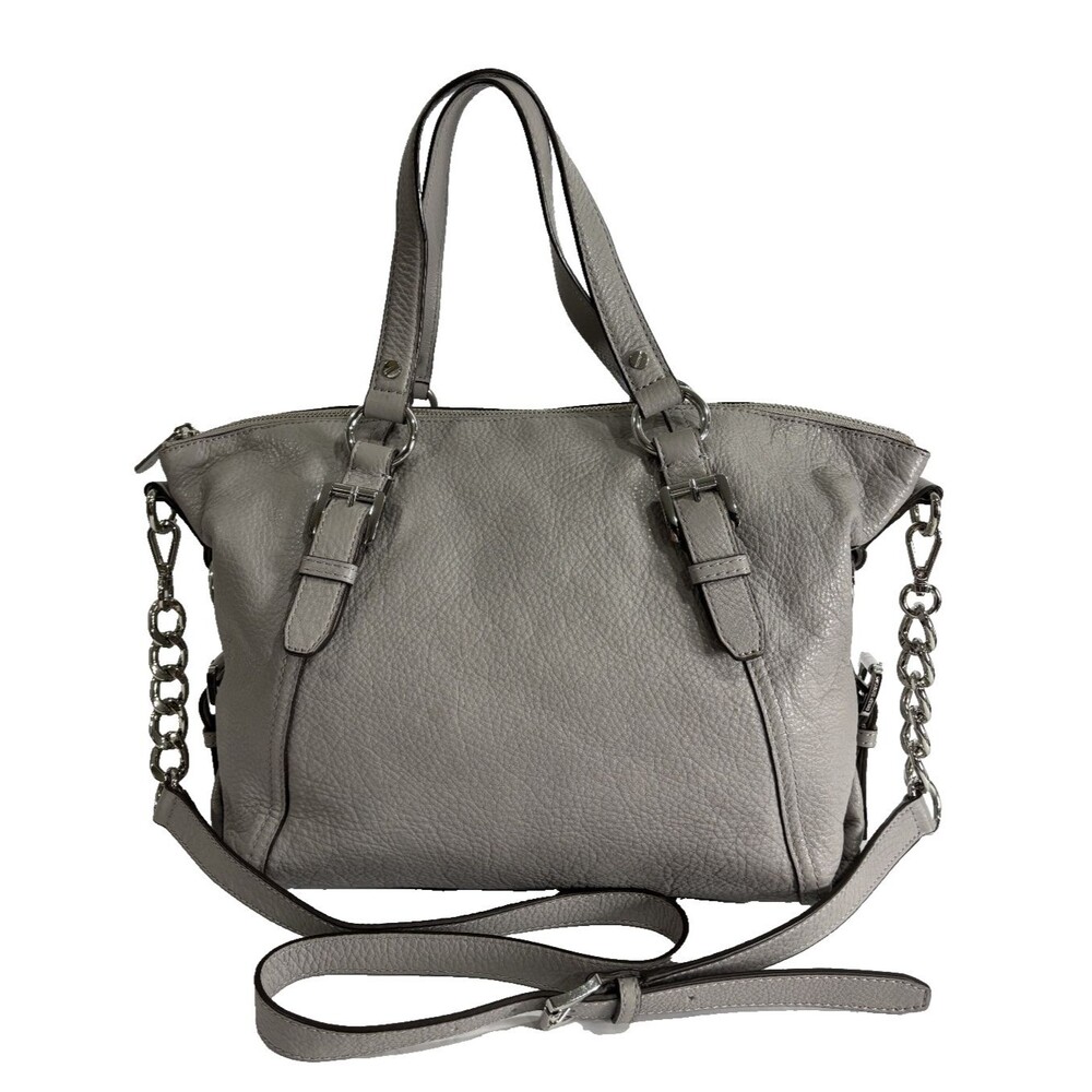 Michael Kors Womens Satchel Gray Leather Pockets Detachable Strap Tote Arm Bag
